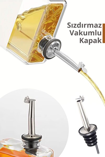 İronika 2 li Etiketli Dekoratif Cam Yağdanlık Sirkelik Sosluk Ayçiçek Zeytinyağı Saklama Kabı 500ml