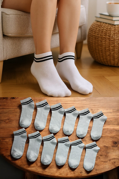 KAYSSOCK Women's Men's 8-Piece Cotton Striped Booties Socks Set Comfortable Breathable White