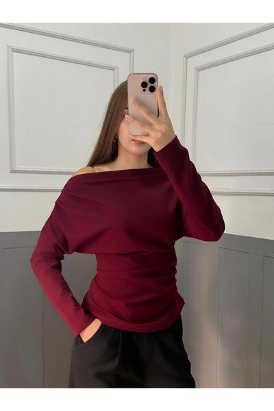 peri tower ΝΕΟ ΠΡΟΪΟΝ Μπλούζα με μακρυμάνικο πλεκτό ύφασμα κρεπ με λεπτομέρεια από ντραπέ/κορδόνι 0031