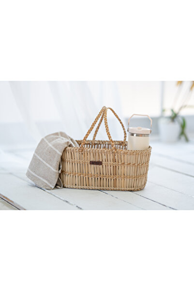 AtanDu Home %100 El Yapımı Doğal Hasır Çift Kulplu Piknik Sepeti – 43x22x18 c...