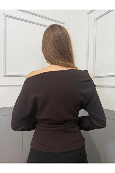 peri tower ΝΕΟ ΠΡΟΪΟΝ Μπλούζα με μακρυμάνικο πλεκτό ύφασμα κρεπ με λεπτομέρεια από ντραπέ/κορδόνι 0031