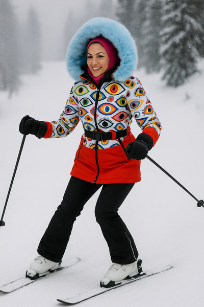 serpildinc Sd Göz Desen Detaylı kadın tesettür kar,Kayak Tulumu skisuit