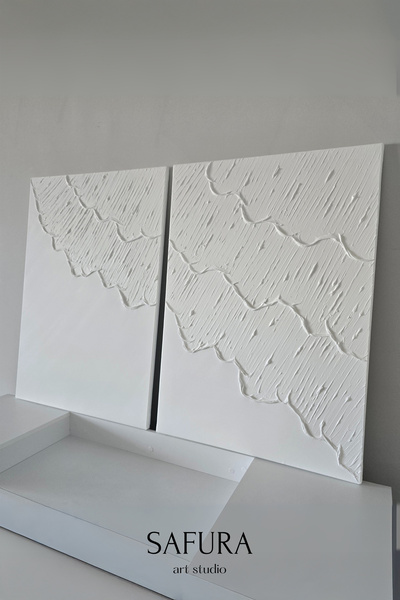 Safura Art Studio Dokulu Tablo – El Yapımı 3 Boyutlu Alçı Minimalist Doku, Modern İskandinav Kabartmalı (Dalga No:1)