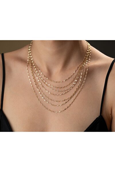 Papatya Silver 14 Ayar Altın Kaplama 925 Ayar Gümüş İtalyan Ezme Zincir Kolye...