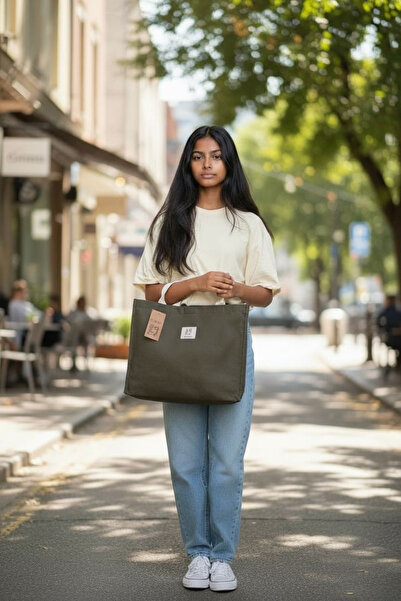 Caterina Collection Kanvas Large Khaki Omuz Ve El Çantası