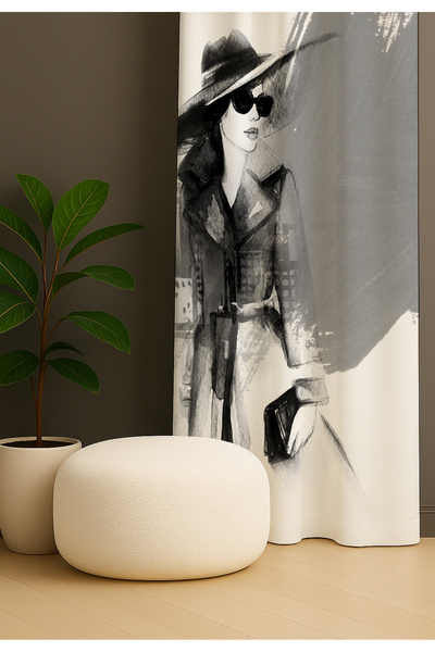 EVSEHOMES Şapkalı Kadın Tek Kanat Fon Perde