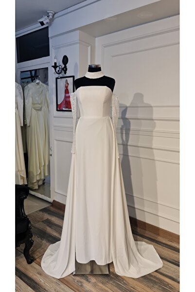 makbuleofficial Straples Beden Balık Model,Takma Kollu Gelinlik Nikahlık Elbise