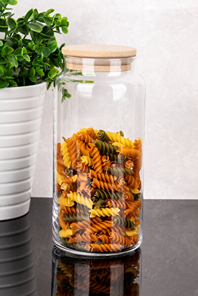 dnshome وعاء زجاجي بغطاء خشبي مفرغ الهواء سعة 1300 مل حاوية تخزين 22 × 10 سم