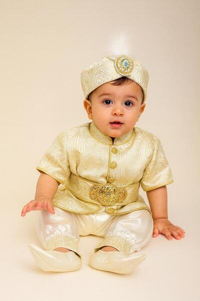 nevrankids Golden Belted Şehzade Baby Boy Circumcision Outfit Mevlütlük Circumcision Suit