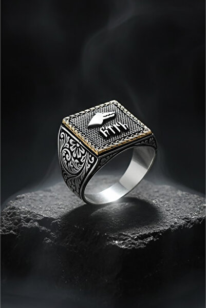 Takıdepo Erkek Siyah  Göktürk Desenli Yüzük