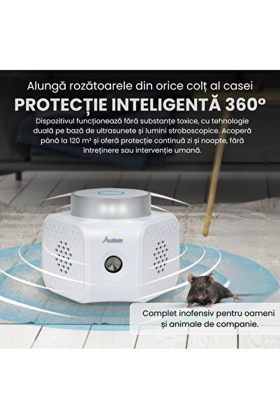 Amurana Aparat impotriva rozatoarelor ultrasunete, Antisoareci, Antisobolani, Actiune 360⁰, Acoperire 120m²