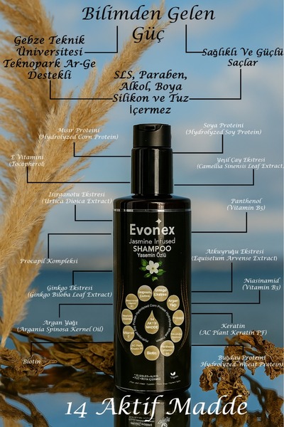 Evonex 14 Active Complex Anti-Hair Loss Herbal Shampoo – Does Not Contain Sls/Sles, Paraben, Silicone, or Salt