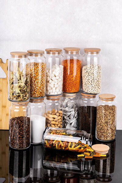 DNS HOME 12-Piece Glass Jar Set with Vacuum Lid Large Size Food Pulses Set 1300 ml