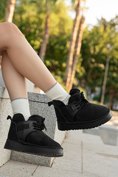 romamod Kadın Mini Süet içi Kürklü Yüksek Kalın Taban Kışlık Bot