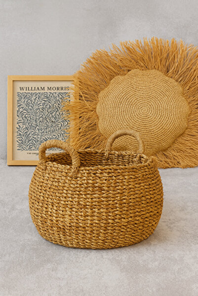 KaiHome Hasır Örme Kulplu Çok Amaçlı Büyük Boy Saksılık / Sepet/ Düzenleyici