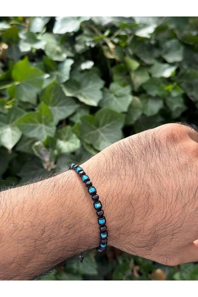 Sırlı Taş Varisit, Hematite Bracelet - Iden Black Blue Bracelet - Design Bracelet 4mm Adjustable