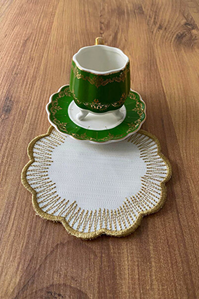 NAKIŞHAN Sunflower Special Embroidered Linen Coffee Serving Napkin-Gold 6-Piece