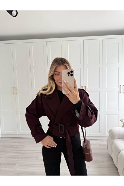 Lady Pixie Women's Belt Detailed Stitch-Free Short Trench Coat