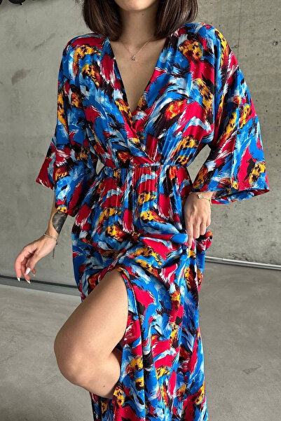 Zerenyus Φόρεμα με υφαντό εμπριμέ μανίκι νυχτερίδας κόκκινο