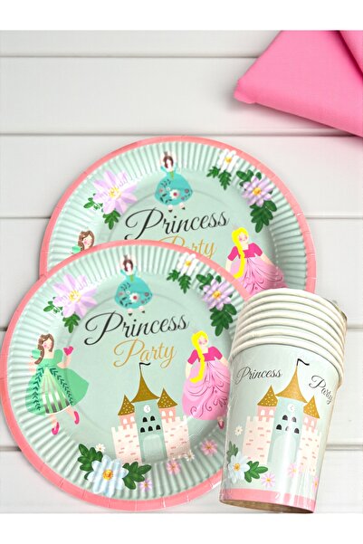 Partifabrik Princess Birthday Party Paper Plate Cup Set - 8 Plates 8 Cups