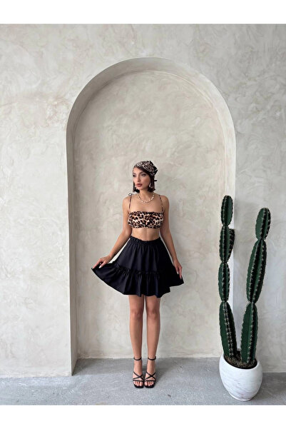 Zerenyus Fusta de ințiganță cu volane cu talie înaltă neagră