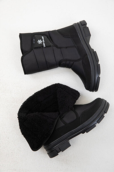 Zerenyus Lady İçi Termal Kaydırmaz Taban Cırtlı Kız Çocuk Kar Botu Siyah