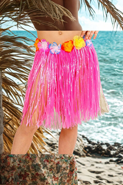 Generic Brand Fusta hawaiană Luau Hula cu ciucuri de culoare roz, compatibilă...