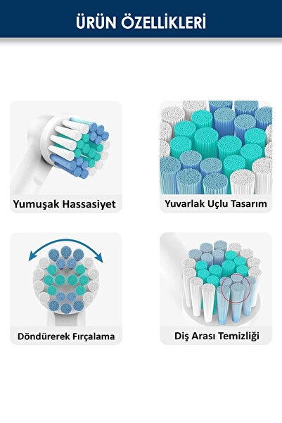 Fresh Moon Diş Fırçası Yedek Başlığı 4'lü Şarjlı Elektrikli Diş Fırçası Başlıklar Yedek Uçlar