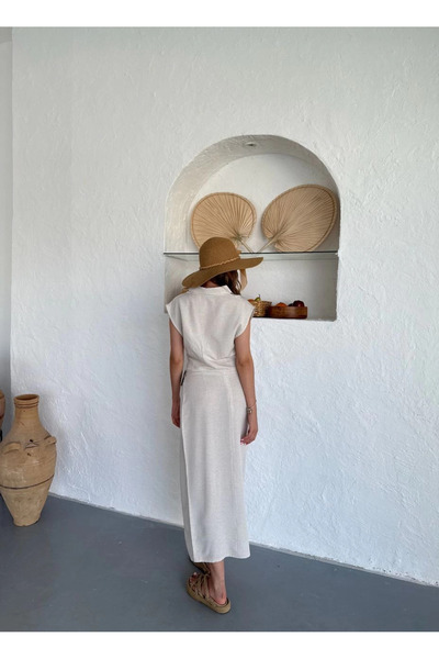 Zerenyus Floor-Length Blouse Linen Suit Cream