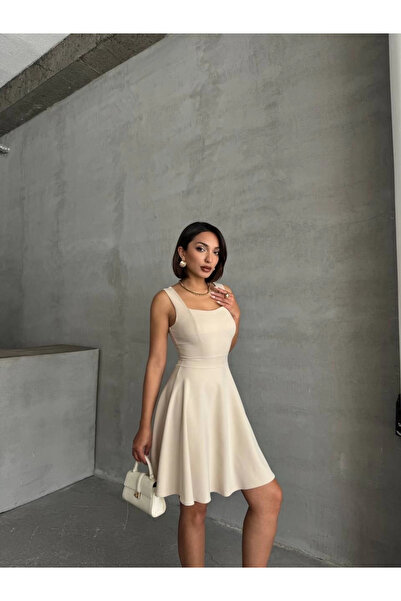 Zerenyus Γυναικείο κοντό φόρεμα με γιακά μπεζ