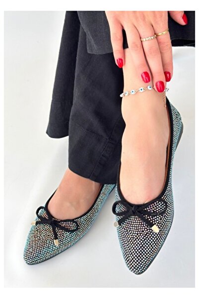 Zerenyus Sarra Black Satin Embroidered Ballerinas