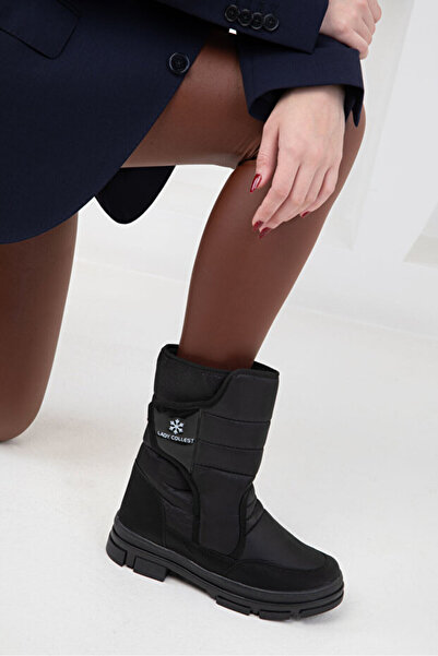 Zerenyus Lady İçi Termal Kaydırmaz Taban Cırtlı Kız Çocuk Kar Botu Siyah