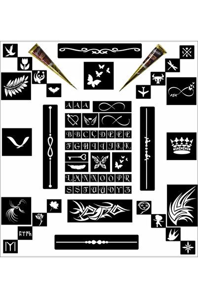 hennadibace Süper Seri Kına Kalıbı Geçici Dövme Ve 2 Adet Hint Kınası Hediye