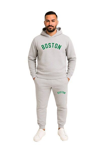 WAFRA Erkek Iki Iplik Şardonlu Orta Kalınlıkta Boston Baskılı Eşofman Takımı