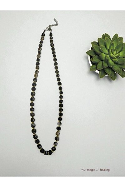 The Magıc of Healıng قلادة من حجر العقيق الأسود الطبيعي بتصميم مكعب سداسي (45...