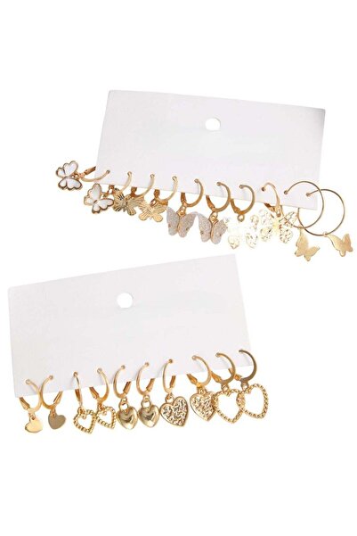 huitich طقم أقراط متدلية ذهبية اللون مكون من 10 أزواج مع دلايات على شكل قلب و...