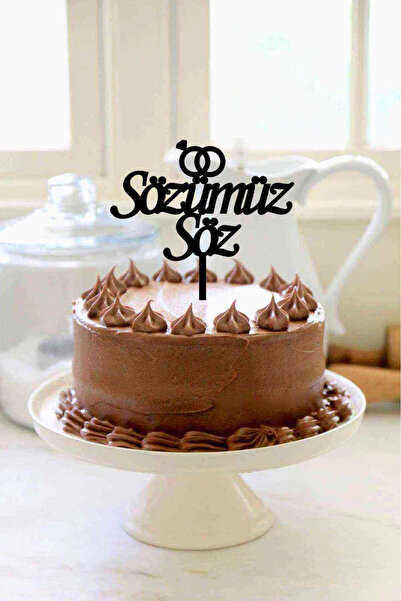 RetroLazer Sözümüz Söz Pasta Süsü Siyah Ahşap Nişan Düğün Kına