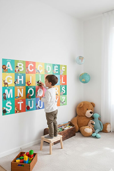 KT Decor ملصق حائط لغرفة الأطفال بالحروف الأبجدية مع حيوانات لطيفة