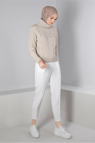 Alvina Boğazlı Örgü Detaylı Triko Kazak 43134