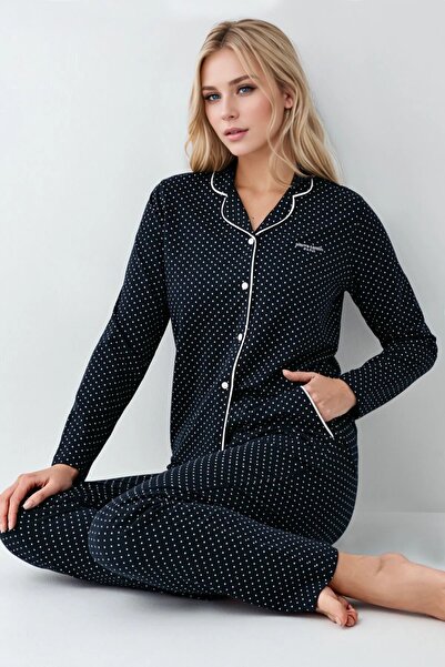 Pierre Cardin Kadın Giyim Kutulu Modal & Pamuk Lacivert Gömlek Pijama Takımı OL.PC.909.2.001
