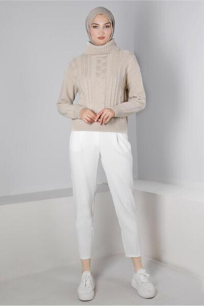 Alvina Boğazlı Örgü Detaylı Triko Kazak 43134