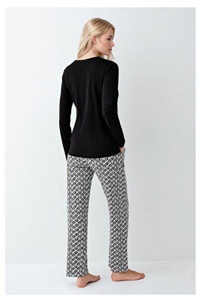 Pierre Cardin Women's Clothing Modal & Cotton Long Sleeve 2-Piece Black Pajama Set Ol.Pc.9069.001