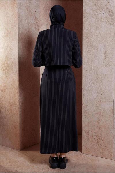 Alvina 44719 Model Brooched Striped Skirt Set