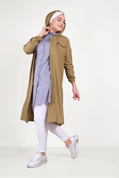 TRENDTESETTÜR KADIN KAHVE (K.CAMEL) FERMUARLI SPOR TRENÇKOT 10154