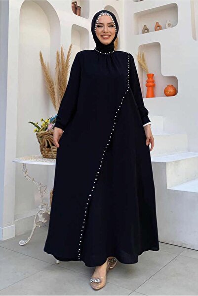 TRENDTESETTÜR KADIN SİYAH TAŞ DETAYLI ABİYE ELBİSE T 9783