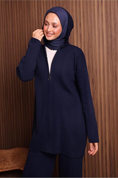 TRENDTESETTÜR Women's Navy Blue Hooded Tricot Suit with Pants t 3307