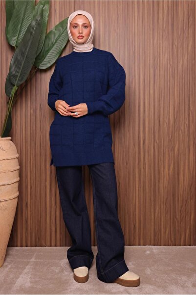 TRENDTESETTÜR Women's Navy Blue Tricot Tunic t 2107