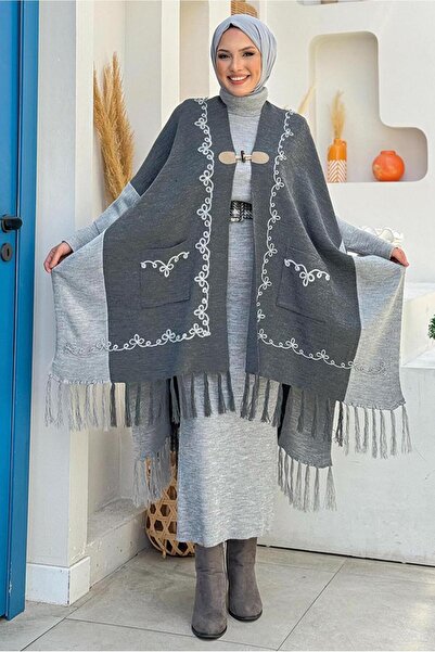 TRENDTESETTÜR Gray Fume Tassel Detailed Knitwear Women's Pants 15021