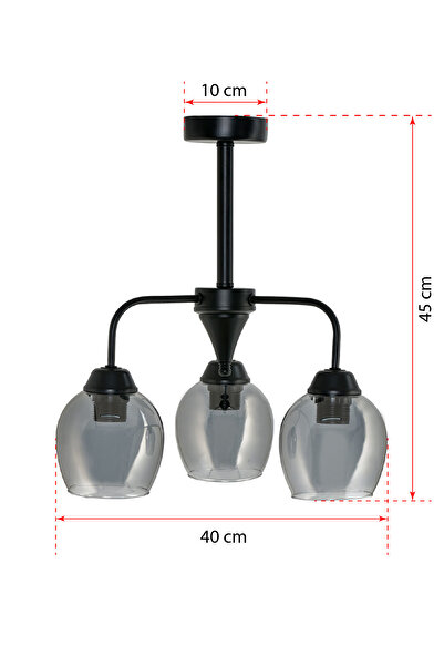 DEDE ÜÇLÜ PLAFONYER TAVAN SİYAH AVİZE CAMLI