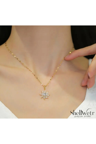 shellwetr Sunflower Altın kaplama çiçekli parlak taşlı kadın kolye